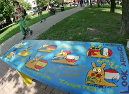 Art-bench in the park of the capital