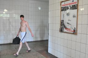 A miner comes out from a shower