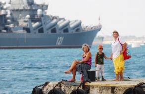 People during the parade of ships in Sevastopol