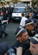 Employees of «Berkut» convoy a paddy wagon with Timoshenko