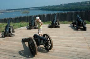 A boy views the guns