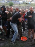 A fight between guards and protesters