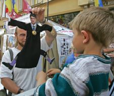A man holding a puppet