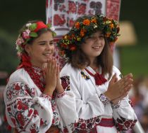 Girls in embroidered shirts