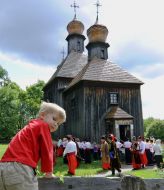 Boy near a church
