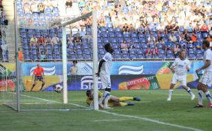 Ball in the goal of FC "Dnepr"