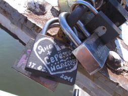 Locks (characters of love) on the bridge