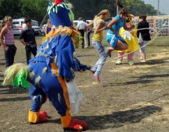 Children skip over the rope