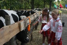 Девочки стоят возле коров