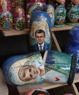 The Russian Dolls with pictures of Viktor Yanukovich and Yuliya Timoshenko