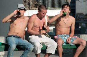 Young people drink beer