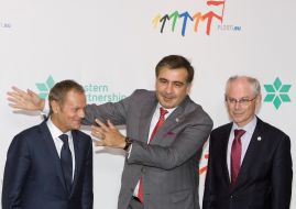 Donald Tusk, Mikhail Saakashvili and Herman van Rompuy 