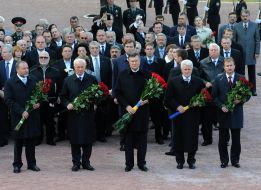 Participants of ceremony of laying-on of flowers