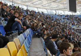 Students sit in the tribune