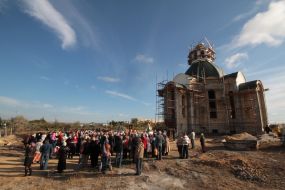 Participants of ceremony of crosses sanctifying 