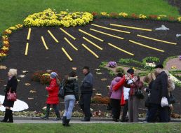 Floral exposition on Autumn ball of chrysanthemums exhibition