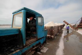 Marine salt mining on Sasyk-Sivash lake