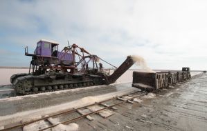 Marine salt mining on Sasyk-Sivash lake