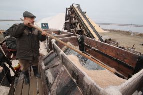 Marine salt mining on Sasyk-Sivash lake