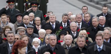 Participants of ceremony of laying-on of flowers