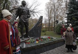 Participants of ceremony of laying-on of flowers