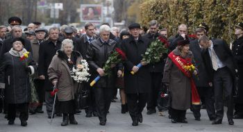 Participants of ceremony of laying-on of flowers