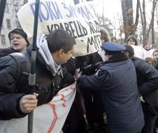 Collision between the participants of action of protest and employees of militia