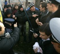 Collision between the participants of action of protest and employees of militia