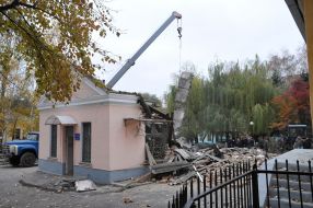 The destroyed building morgue