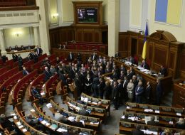 People’s deputies block a tribune of parliament