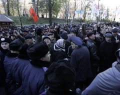 The police officers protected the road Chernobyl