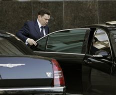 Konstantin Yefimenko sits in the car