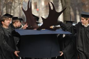 Square academic cap with horns