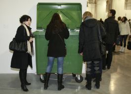 Visitors to the exhibition view exhibits