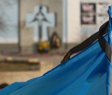 Flags of Ukraine with black ribbons