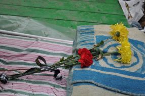 Flowers with black ribbon