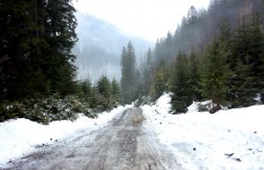 The ice-covered road