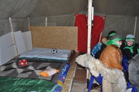 The participants of protest are in tent