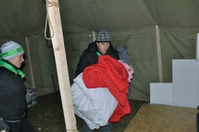 The participants of protest are in tent