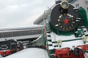 The locomotive in the museum under the open sky