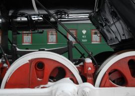 The control panel in the cab of the locomotive of the ancient