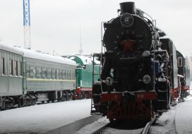 The locomotive in the museum under the open sky