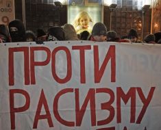 Participants of march Neo Nazis in memory of the victims
