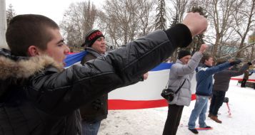 The participants of action the Living card of Crimea