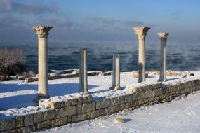 Snow near the basilica in Khersones