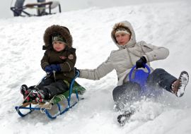 Дети катаются на санках