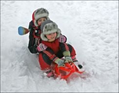 Дети катаются на санках