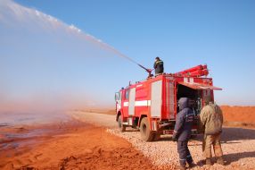 Firemen waters of slime storage