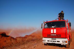 Firemen waters of slime storage