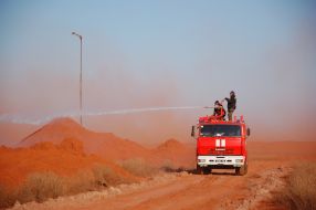 Firemen waters of slime storage